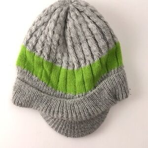 Children's Place 4-7 years gray knit bright green stripe winter toboggan hat